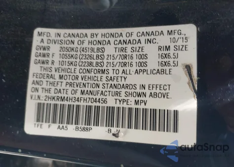 2015 Honda Cr-V Lx z USA, uszkodzony, nr VIN 2HKRM4H34FH704456